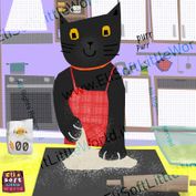 illustrazione gatto nero che impasta la pizza
