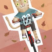 illustrazione gatto in bicicletta che porta cartoni latte