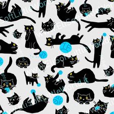 pattern design cartoon gatto nero che gioca con la palla
